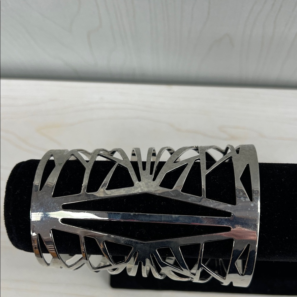 Silver Geometric Cuff Bracelet - Picture 2 of 5